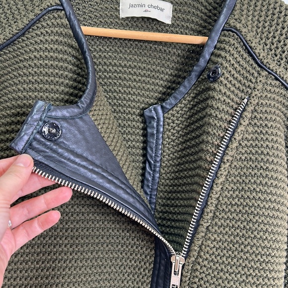 Jazmin Chebar Uruguay chunky knit genuine leather lined full zip pocketed jacket - Picture 3 of 8